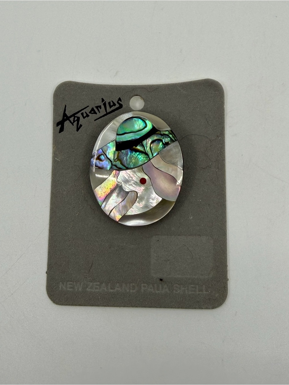 Vintage Aquarius Abalone Paua Shell Oval Brooch - Iridescent Green & Pearlescent